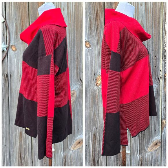 Colorblock Sweater Calvin Klein Size S Knit Pullover Cowl Neck Red Black Check - Picture 2 of 8